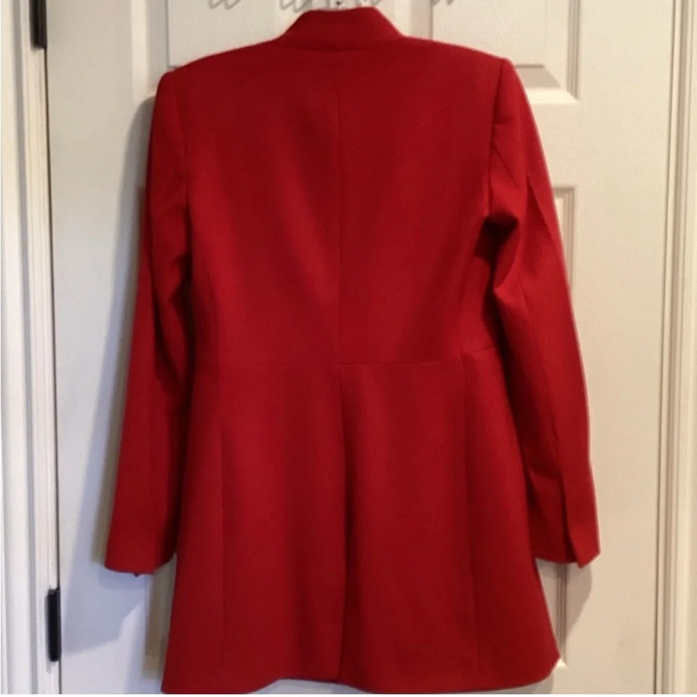 Zara Notched Collar Long Red Blazer Jacket Size: US M NWOT - Picture 3 of 7